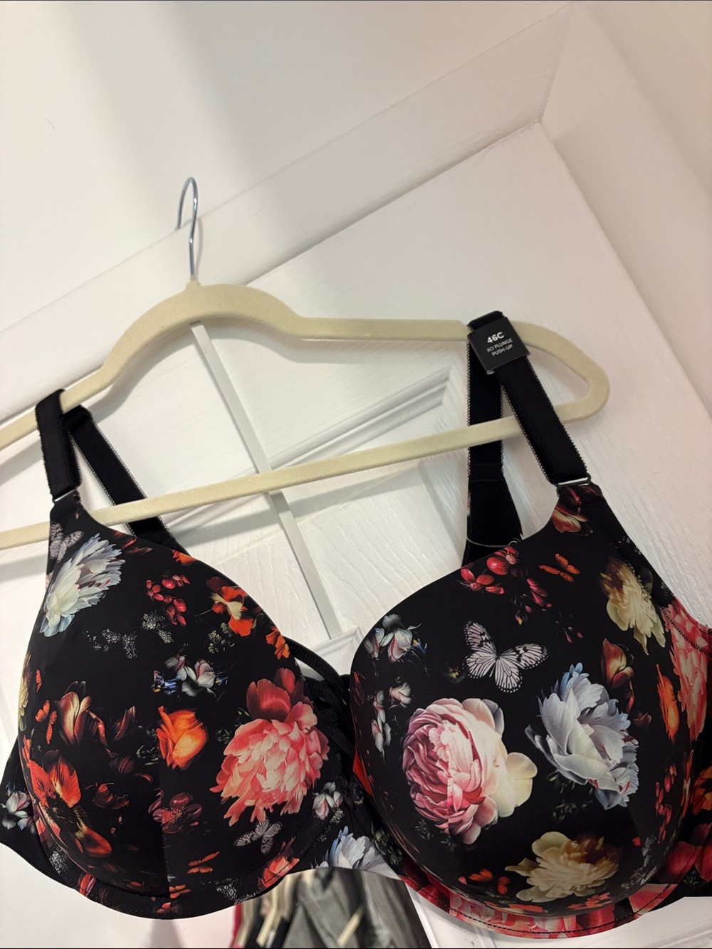 Torrid Black Floral Plunge Push Up Bra with Multicolor Blooms